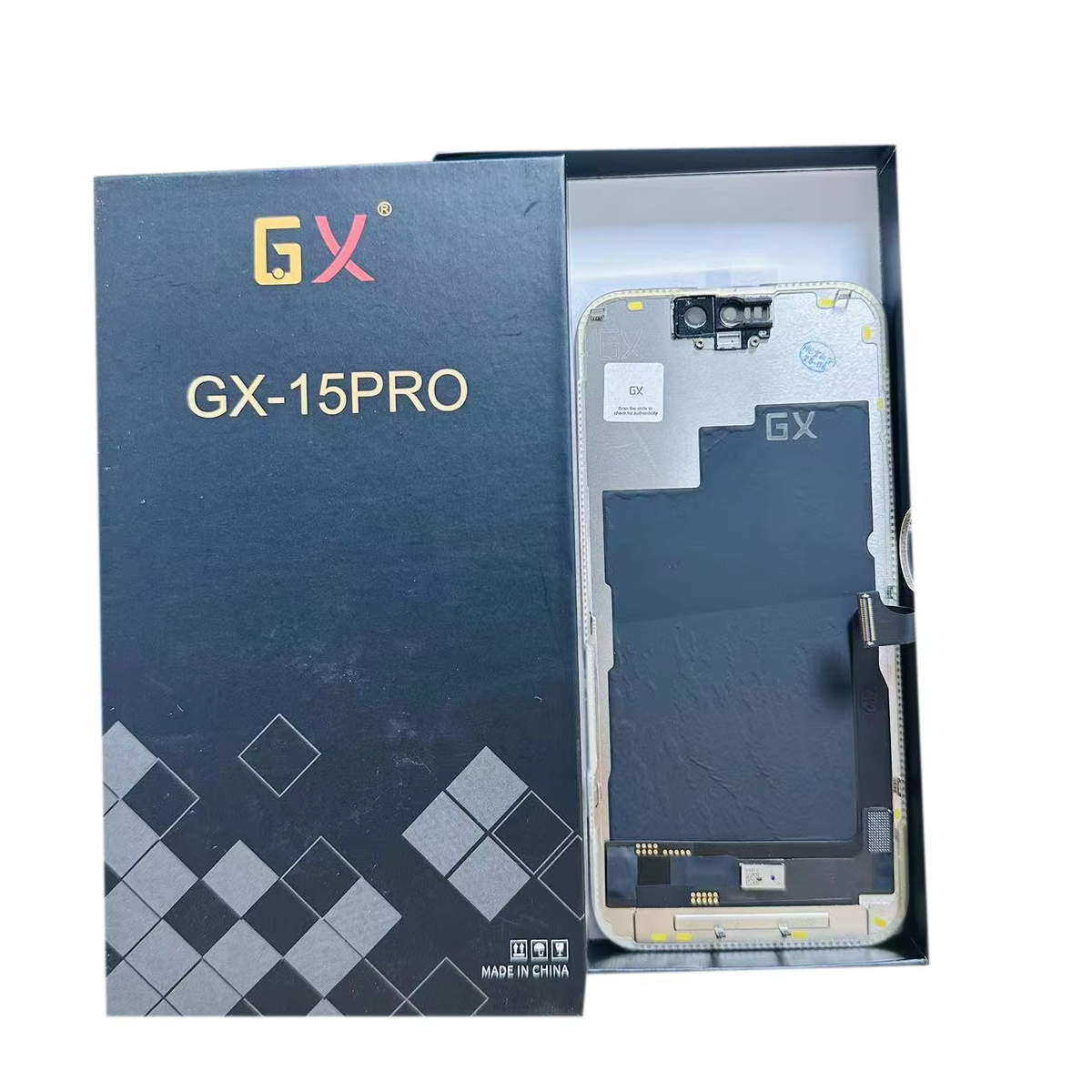 Hard OLED screen for iPhone 15 Pro, with its labelled box