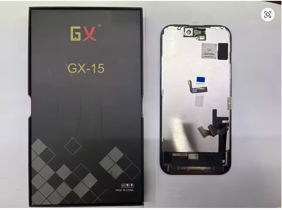 Soft OLED screen for iPhone 15 beside its GX-15 box