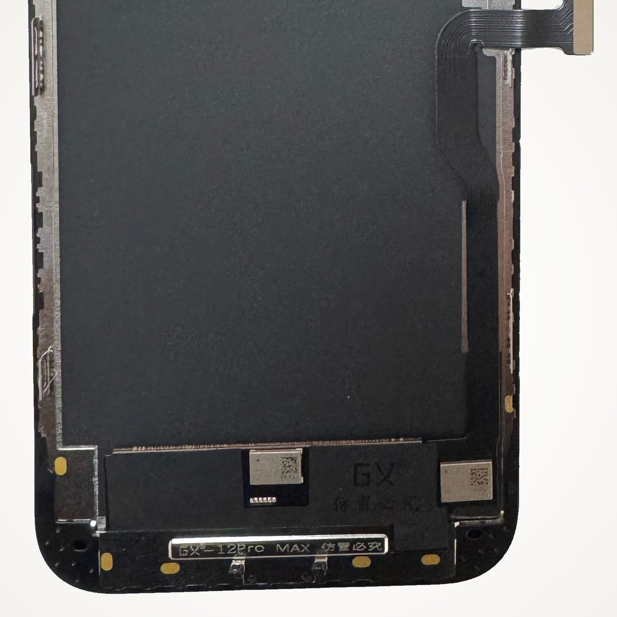 Hard OLED screen for iPhone 12 Pro Max, the lower back up close