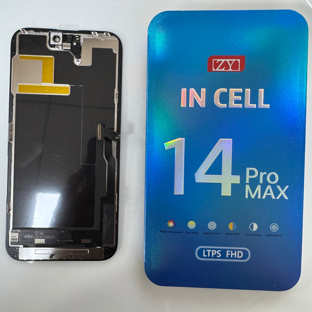FHD incell LCD screen for iPhone 14 Pro Max beside its box