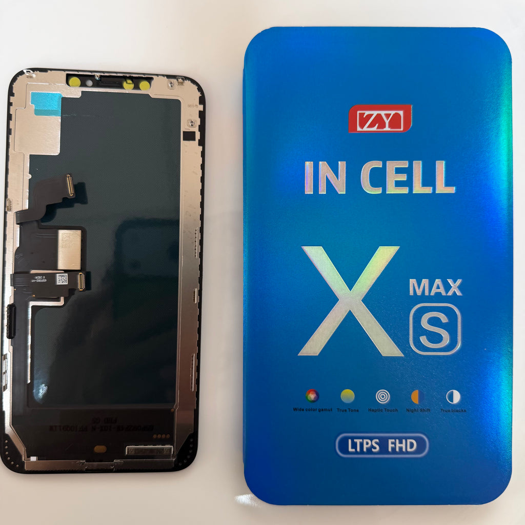 FHD incell LCD screen for iPhone XS Max beside its box